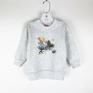 Vintage Gray 1999 Christmas Angel With Pinecone Kids Crewneck Sweatshirt